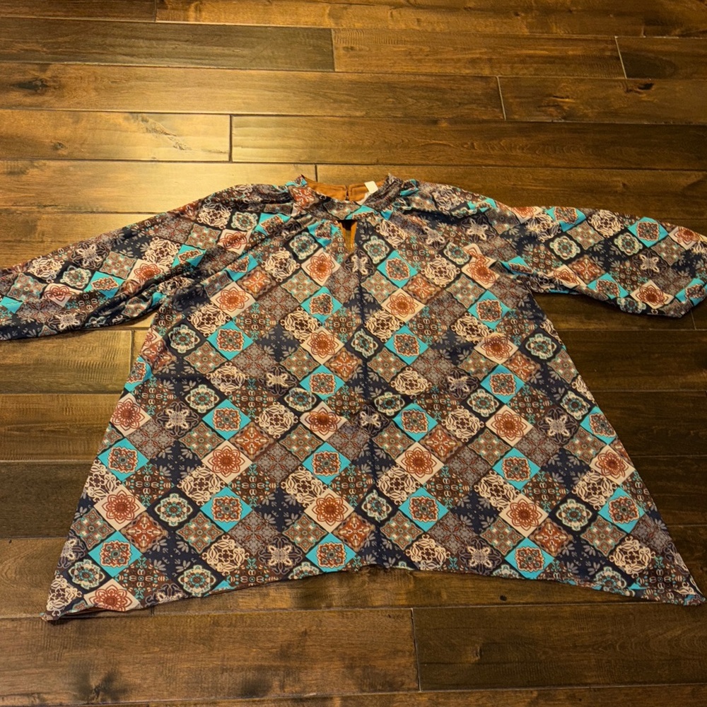 Cato Bohemian Patterned brown and turquoise mini dress size 14/16W